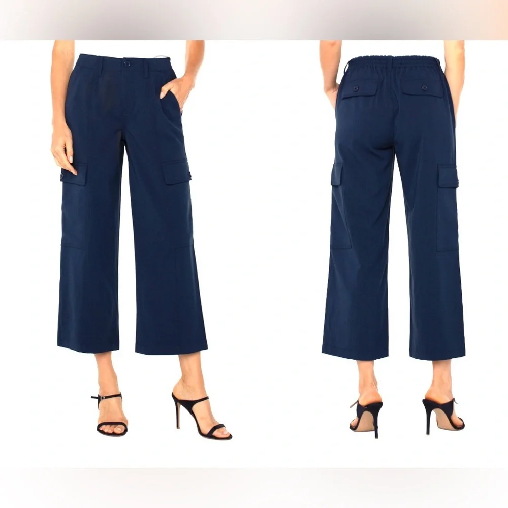 NWT [Liverpool] LA Hi-rise Cargo Crop Straight Pants Dark Navy Blue Women’s 8/29 - Picture 2 of 12